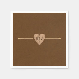 Guardanapo De Papel Chuva de Noiva Rustic Brown Kraft Coração com Seta