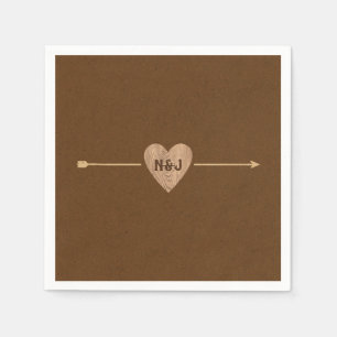 Guardanapo De Papel Chuva de Noiva Rustic Brown Kraft Coração com Seta