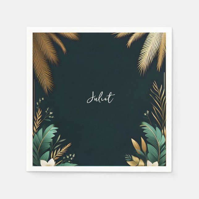 Guardanapo De Papel Chuva de Noiva Verde e Dourado da Praia da Palmeir (Frente)