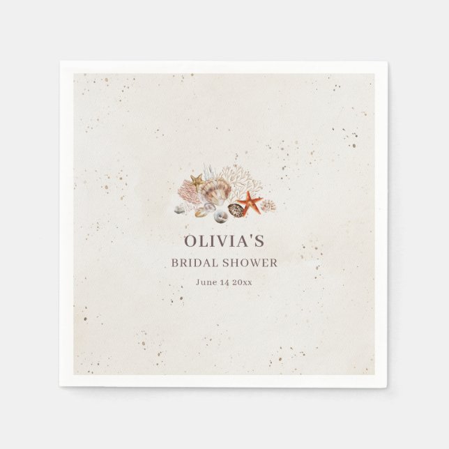 Guardanapo De Papel Chuva de Noivas Boho Praia Conchas Oceânicas (Frente)