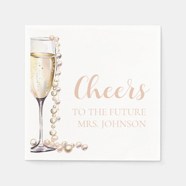 Guardanapo De Papel Chuva de Prosecco e Pérolas para a Futura Sra. Chá (Frente)