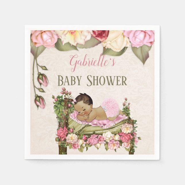 Guardanapo De Papel Chuva de Rosas Bebê Menina Rosa Marfim (Frente)