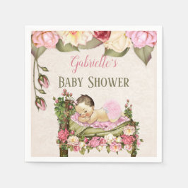 Guardanapo De Papel Chuva de Rosas Bebê Menina Rosa Marfim Jardim