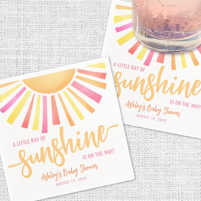 Guardanapo De Papel Chuva de Sol Rosa Brilhante para o Chá de Bebê (Sunshine Bright Pink Baby Shower Napkins)