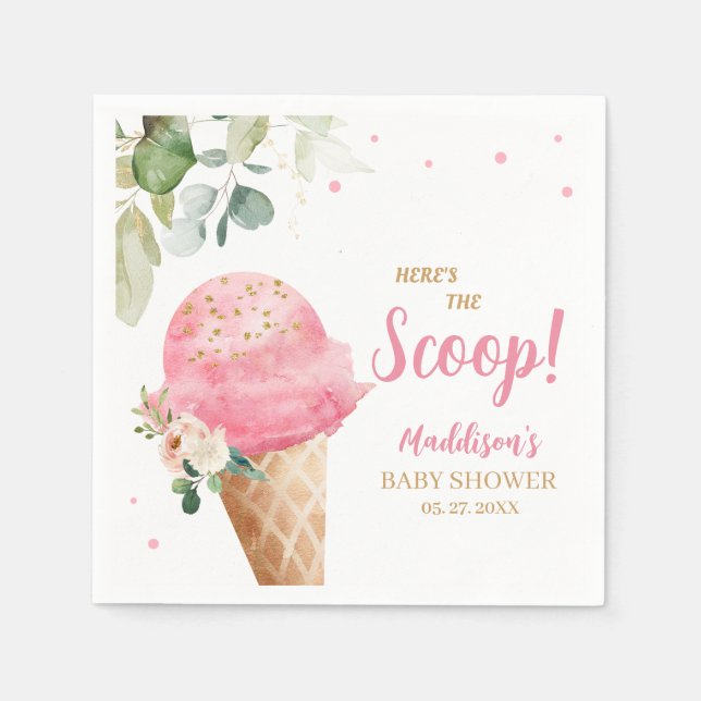 Guardanapo De Papel Chuva de Sorvete Rosa Baby Shower  (Frente)