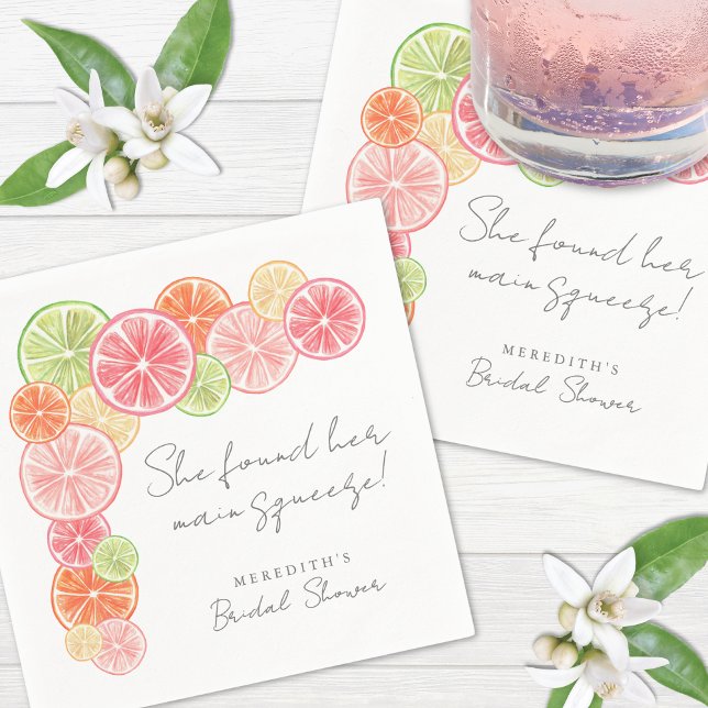 Guardanapo De Papel Chuva de Suco Cítrico no Chá de Noiva (Main Squeeze Citrus Bridal Shower Napkins)