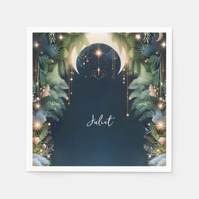 Guardanapo De Papel Chuva Mágica de Estrelas Místicas No Chá de Noiva (Frente)