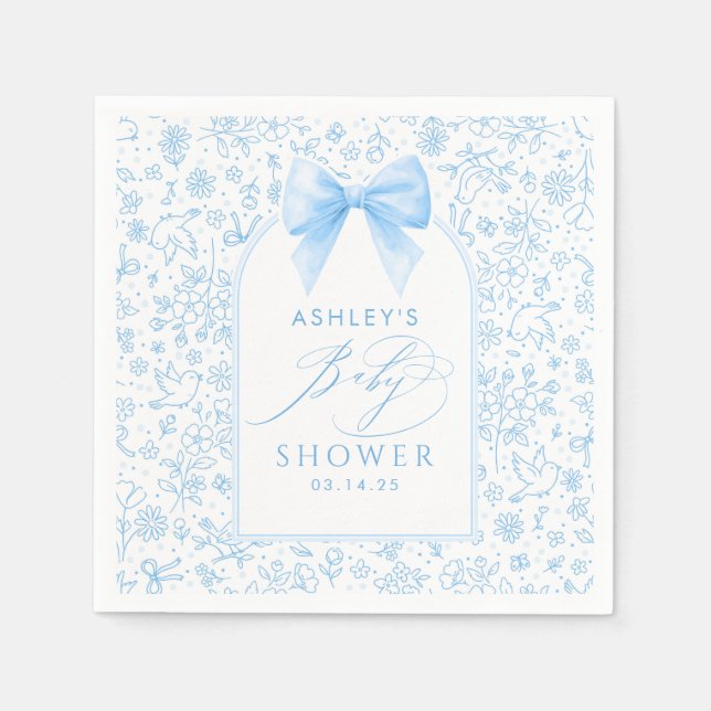 Guardanapo De Papel Chuveiro de Bebê Arco-Iris Azul Chinoiserie Fofa  (Frente)