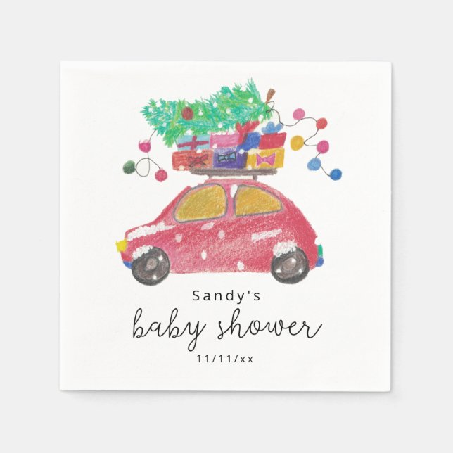 Guardanapo De Papel Chuveiro de bebê - carro de Natal (Frente)