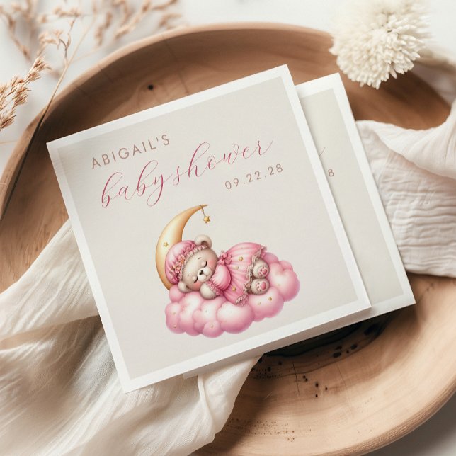 Guardanapo De Papel Chuveiro de Bebê Menina Lua Rosa Urso Teddy Fofo (Criador carregado)
