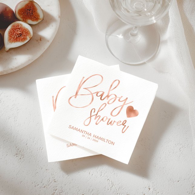Guardanapo De Papel Chuveiro de Bebê Rosa Blush com Folha a Douro Rosa (Criador carregado)