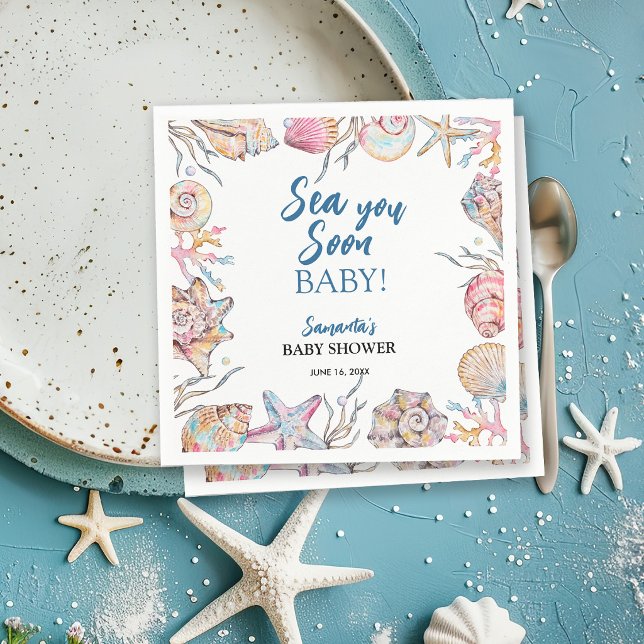 Guardanapo De Papel Chuveiro de Bebê Seashell Sea You Soon (Criador carregado)