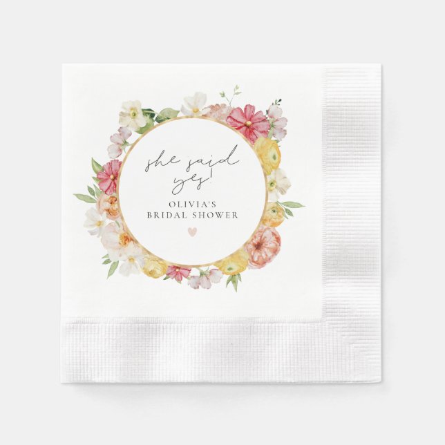 Guardanapo De Papel Chuveiro de Noiva Floral Pastel Rosa e Pêssego (Frente)
