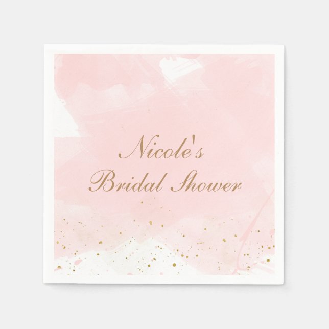 Guardanapo De Papel Chuveiro de Noiva Moderno Rosa e Dourado (Frente)