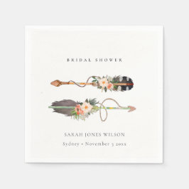 Guardanapo De Papel Chuveiro de Noiva Rústico Boho Pena Floral Seta 
