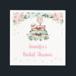 Guardanapo De Papel Chuveiro de Noiva Viagem Floral Dourado Rosa de Se<br><div class="desc">Estas guardanapos adoráveis apresentam malas e um globo com flores em aquarela rosa e confetes de folha de ouro falso.</div>