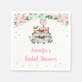 Guardanapo De Papel Chuveiro de Noiva Viagem Floral Dourado Rosa de Se