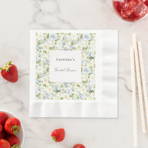 Guardanapo De Papel Chuveiro Nupcial Floral Creme Azul