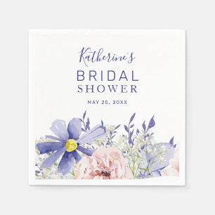Guardanapo De Papel Chuveiro Nupcial Floral em Aquarela Rosa Chic Roxo
