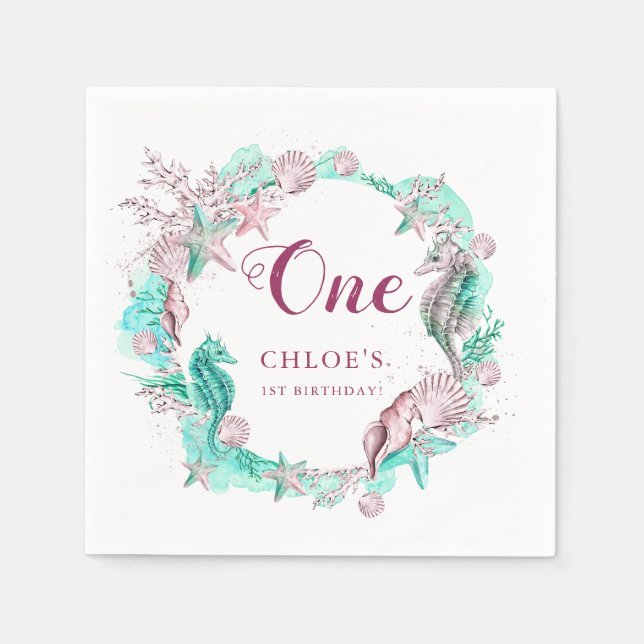 Guardanapo De Papel Ciano e Lavanda sob o aniversário do mar (Frente)