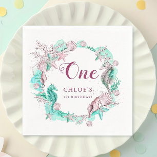 Guardanapo De Papel Ciano e Lavanda sob o aniversário do mar