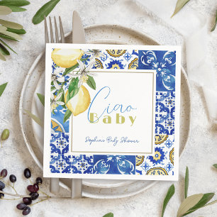 Guardanapo De Papel Ciao Baby Blue Tile Citrus Lemon Baby Shower