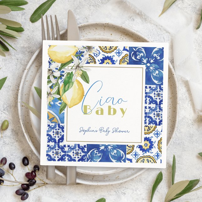 Guardanapo De Papel Ciao Baby Blue Tile Citrus Lemon Baby Shower (Criador carregado)