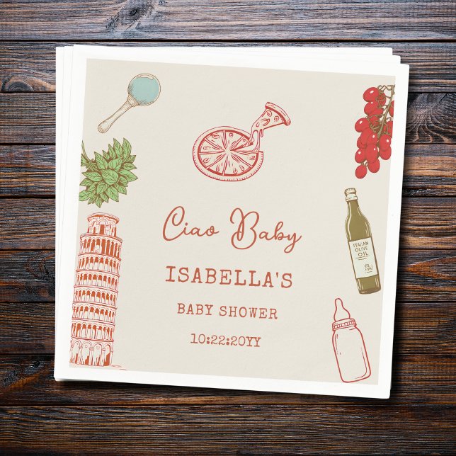 Guardanapo De Papel Ciao Baby Line Art Italian Pizza Baby Shower (Criador carregado)
