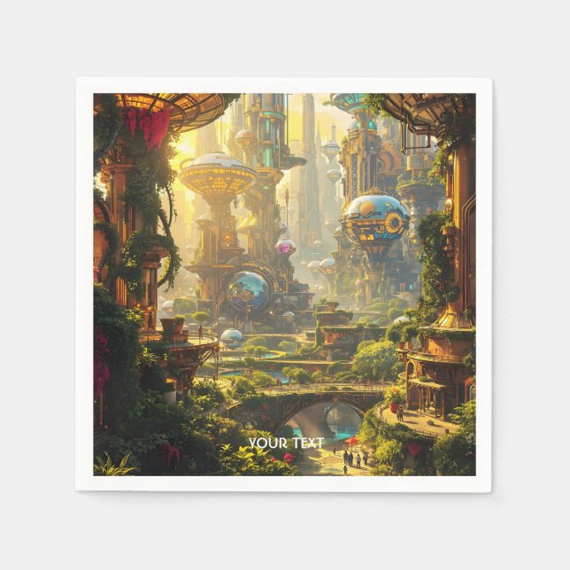 Guardanapo De Papel Cidade do Futuro Verde Fantasy (Frente)