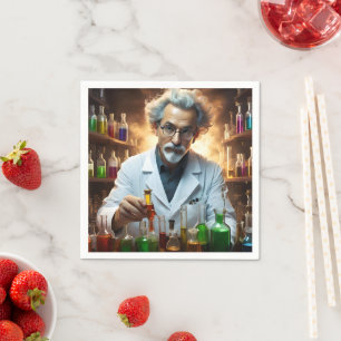 Guardanapo De Papel Cientista Num Laboratório Misturando Poções,