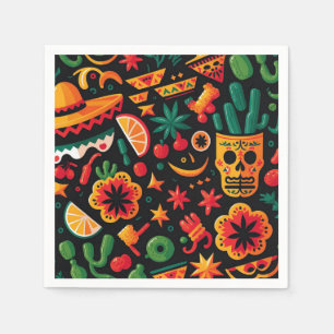 Guardanapo De Papel Cinco de Mayo. Padrão animado mexicano brilhante