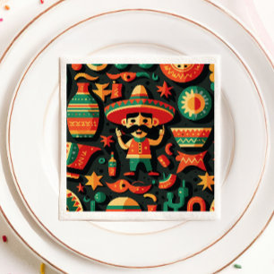 Guardanapo De Papel Cinco de Mayo. Padrão animado mexicano brilhante