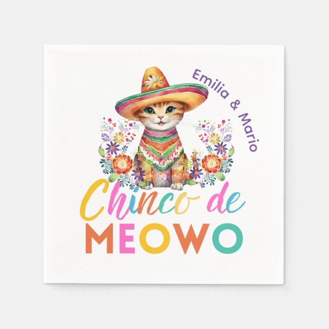 Guardanapo De Papel Cinco De Meowo Cute Cat Fiesta Party Personalizado (Frente)