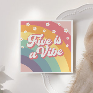 Guardanapo De Papel Cinco é uma Vibe Retro 70s Rainbow Daisy Aniversár