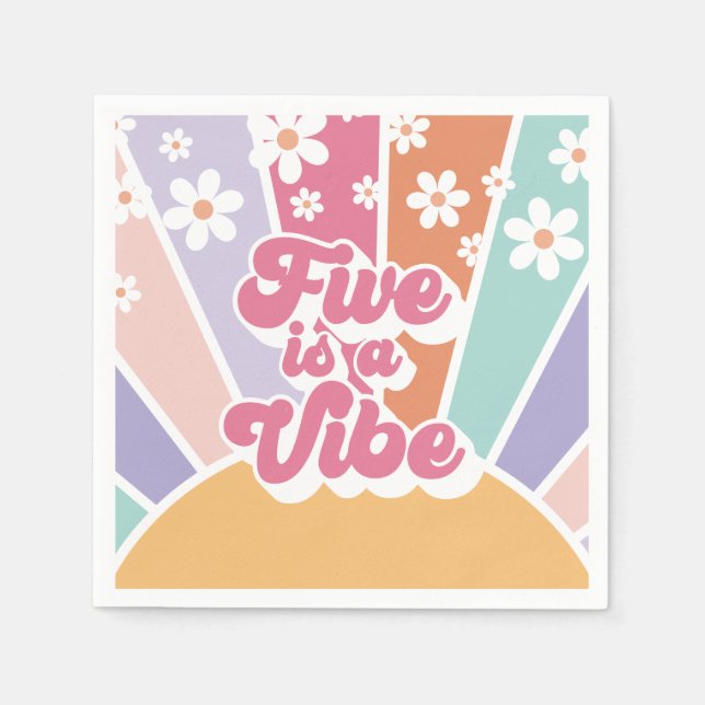Guardanapo De Papel Cinco é uma Vibe Retro Sunshine Rainbow Daisy (Frente)