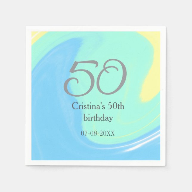 Guardanapo De Papel Cinza azul verde data de adição do nome do anivers (Frente)