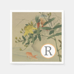 Guardanapo De Papel Cinza Bird Goldfish Oriental Chinoiserie Nature Ar
