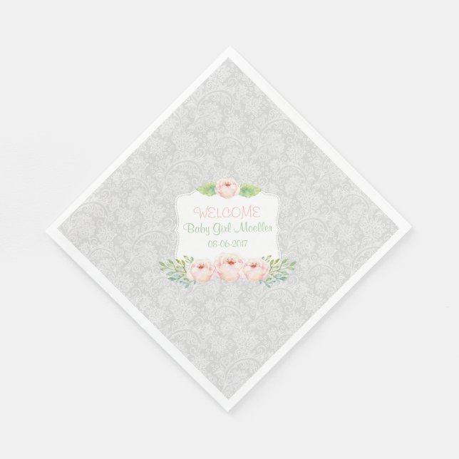 Guardanapo De Papel Cinza Blush floral Damask Napkin / chá de fraldas  (Quina)