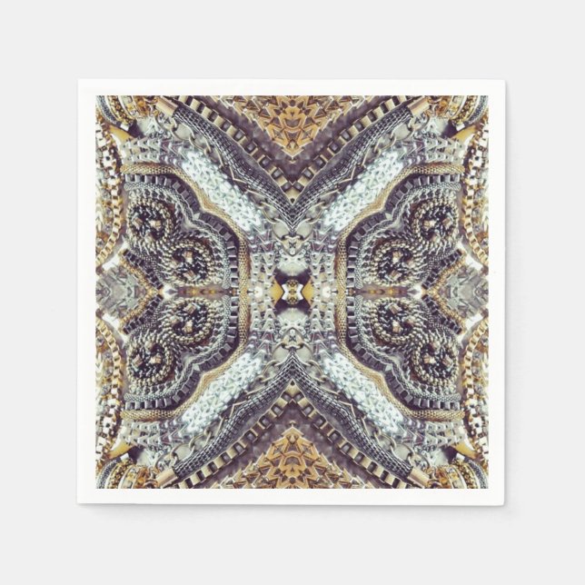 Guardanapo De Papel Cinza caleidoscópica Dourada Medallion engrenagens (Frente)