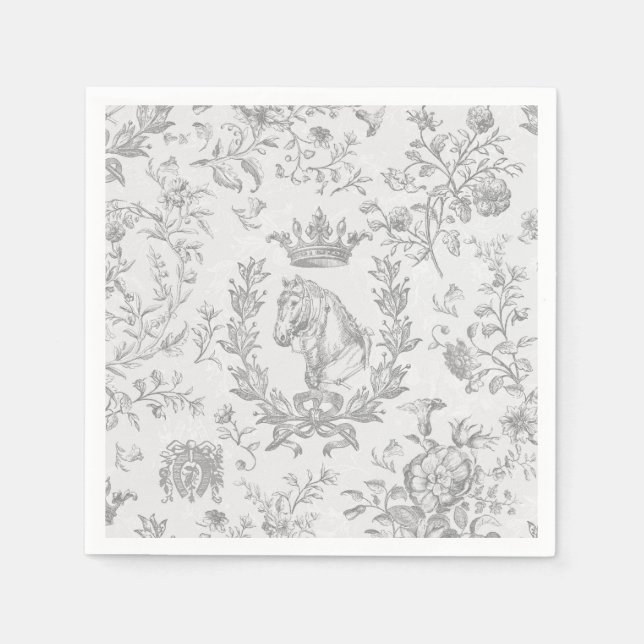 Guardanapo De Papel Cinza Chic Elegante Branca, Toile Equestre (Frente)