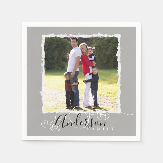 Guardanapo De Papel Cinza de Adição de Foto da Família (Frente)