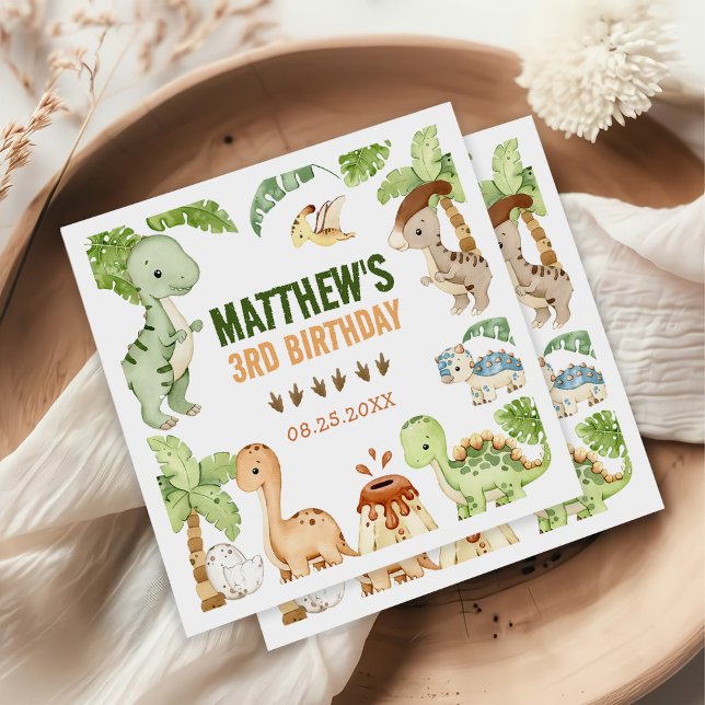 Guardanapo De Papel Cinza de Água Dinossauro Verde aniversário de 3 an (Criador carregado)