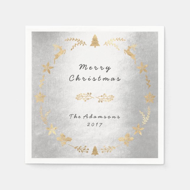 Guardanapo De Papel Cinza de algodão Prata Glam Dourado Natal (Frente)