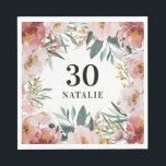Guardanapo De Papel Cinza de aniversário floral cor de água<br><div class="desc">Dor de festas cor-de-água floral cor-de-rosa. Lindo e elegante tema de festa moderna.</div>