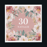 Guardanapo De Papel Cinza de aniversário floral cor de água<br><div class="desc">Dor de festas cor-de-água floral cor-de-rosa. Lindo e elegante tema de festa moderna.</div>