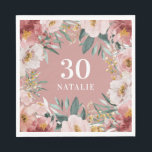 Guardanapo De Papel Cinza de aniversário floral cor de água<br><div class="desc">Dor de festas cor-de-água floral cor-de-rosa. Lindo e elegante tema de festa moderna.</div>