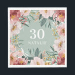 Guardanapo De Papel Cinza de aniversário floral cor de água<br><div class="desc">Dor de festas cor-de-água floral cor-de-rosa. Lindo e elegante tema de festa moderna.</div>