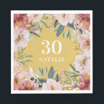 Guardanapo De Papel Cinza de aniversário floral cor de água<br><div class="desc">Dor de festas cor-de-água floral cor-de-rosa. Lindo e elegante tema de festa moderna.</div>