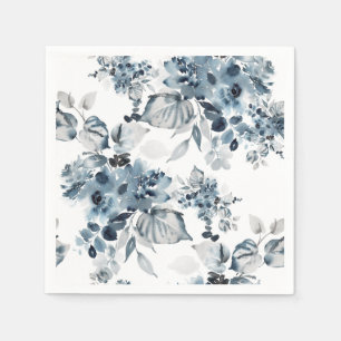 Guardanapo De Papel Cinza de Aquarela e Padrão Floral Azul