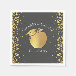 Guardanapo De Papel Cinza de Graduação de Professores Dourada